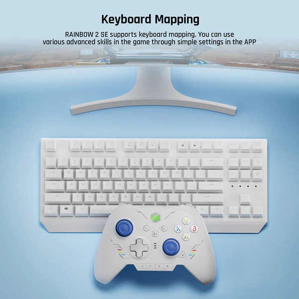 BIGBIG WON Rainbow 2 SE vezetékes/BT játékvezérlő – Hall effektus, 12-bit ADC, Switch/PC/Android/iOS kompatibilis - Kék