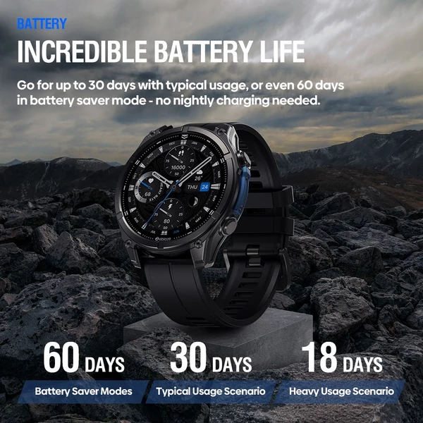 Zeblaze VIBE 8 strapabíró okosóra, 1.43" AMOLED, pulzus- és alvásmérés, 100+ sportmód, 60 napos üzemidő – Fekete