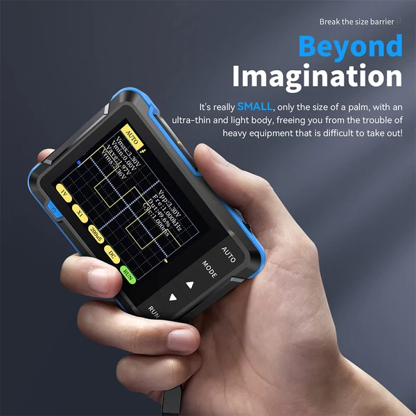 FNIRSI DSO152 mini hordozható digitális oszcilloszkóp, 2,5MSa/s mintavétel, 200kHz sávszélesség - Kék, P6100 nagyfeszültségű szonda nélkül