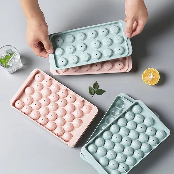 4 darabos, 33 üreges kerek jégkocka forma – whiskygolyók, jégnyalóka és nyalóka készítéséhez - Pink