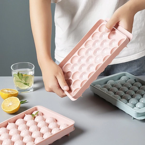 4 darabos, 33 üreges kerek jégkocka forma – whiskygolyók, jégnyalóka és nyalóka készítéséhez - Pink