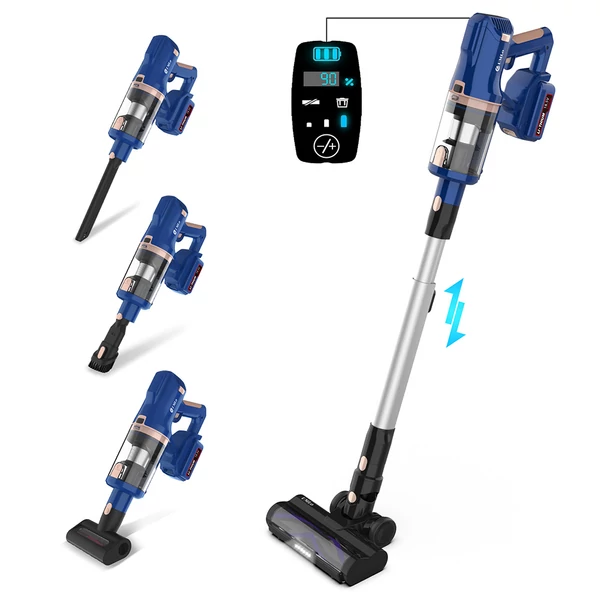 UMLO V11 vezeték nélküli állóporszívó – 300W motor, 30kPa szívóerő, 60 perc üzemidő, LED kijelző, 0,8L tartály, fali tartó