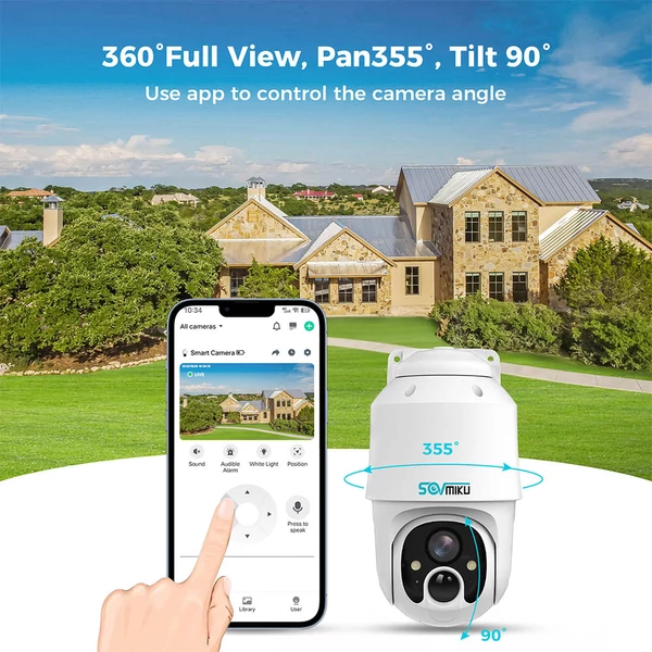 SOVMIKU CQ1A 2K napelemes biztonsági kamera – 9000mAh, kétirányú hang, mozgásérzékelés, 360° panoráma, színes éjjellátás