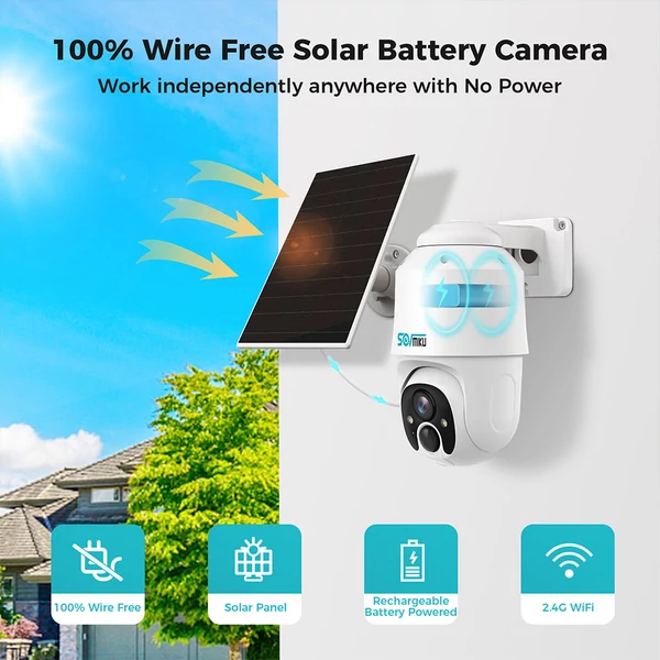 SOVMIKU CQ1A 2K napelemes biztonsági kamera – 9000mAh, kétirányú hang, mozgásérzékelés, 360° panoráma, színes éjjellátás