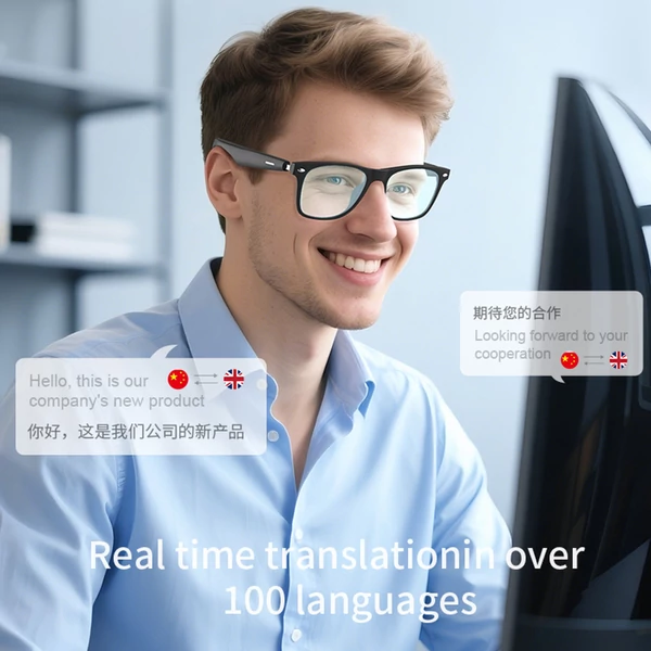 SENBONO A01 okosszemüveg – zenevezérlés, valós idejű fordítás, zajszűrés, UV-szűrő lencsék – Fehér