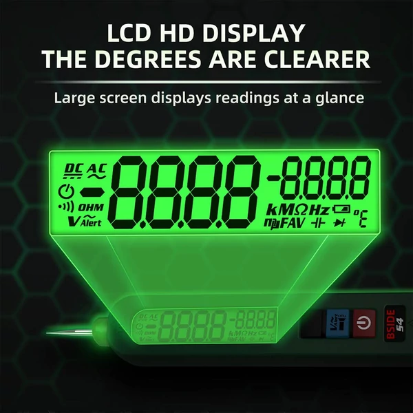 BSIDE S4 okos feszültségmérő 12-300V, érintésmentes teszter, fázisdetektálás, LCD kijelző, LED lámpa – Zöld