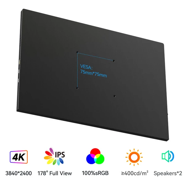 AOSIMAN 134UCT 13.4" hordozható érintőképernyős monitor, 4K UHD 3840x2400, sztereó hangszóró, alacsony kékfény