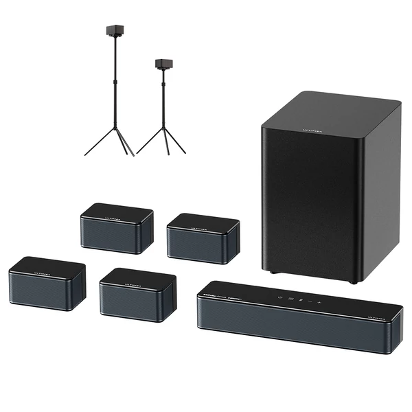 Ultimea Poseidon D80 Boom 7.1 Soundbar + Steady 300 hangfalállvány, Dolby Atmos, 500W, Bluetooth 5.3, EQ, APP vezérlés