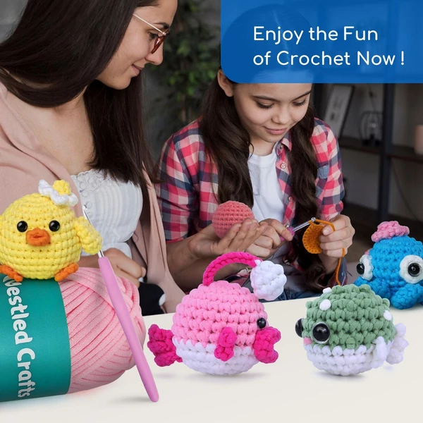 Amigurumi horgolókészlet kezdőknek – állatfigura csomag videós útmutatóval, Anglerpuff minta