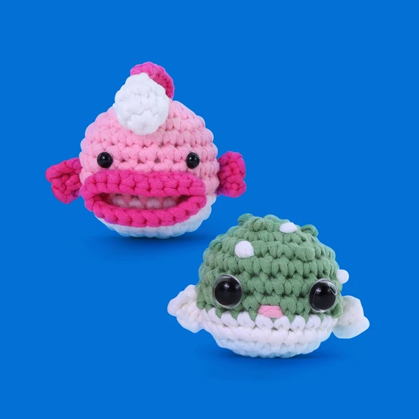 Amigurumi horgolókészlet kezdőknek – állatfigura csomag videós útmutatóval, Anglerpuff minta