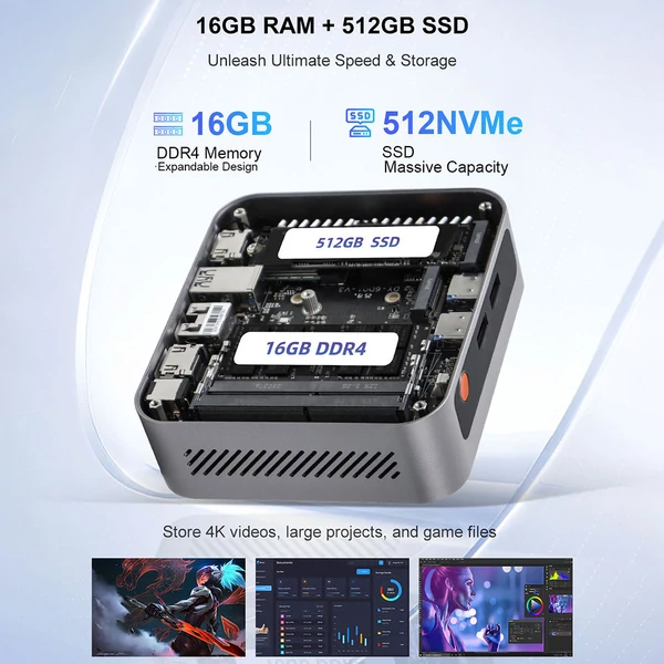 Ninkear M7 Mini PC, Ryzen 5 7430U, 16GB RAM 512GB SSD, 4K tripla kijelző HDMI+Type-C, WiFi 6, BT 5.2, USB, LAN