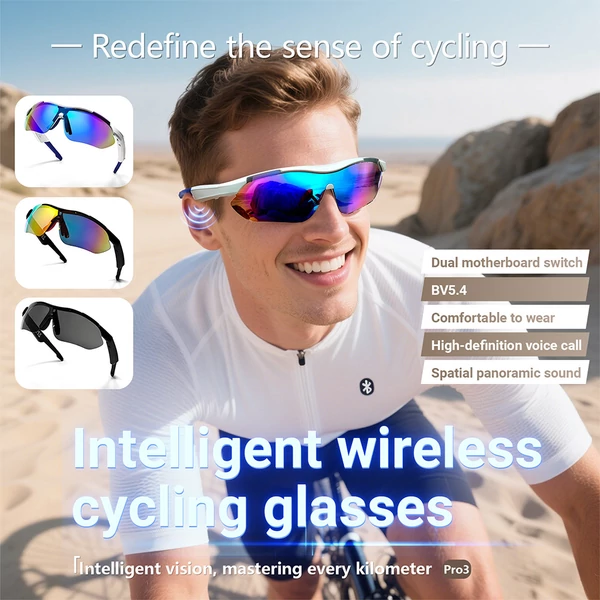 SENBONO QYpro 3 Intelligens Bluetooth kerékpáros napszemüveg, 6 órás üzemidő, AI hangasszisztens, egygombos vezérlés - Fehér-kék