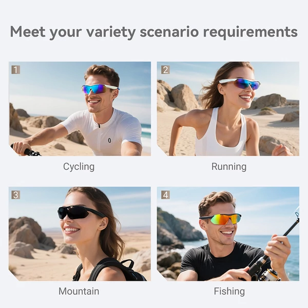 SENBONO QYpro 3 Intelligens Bluetooth kerékpáros napszemüveg, 6 órás üzemidő, AI hangasszisztens, egygombos vezérlés - Fehér-kék