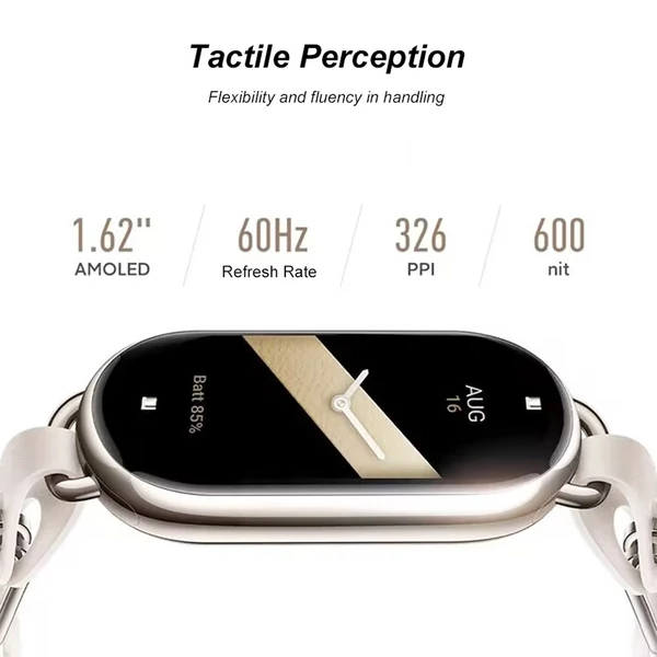 Xiaomi Mi Band 8 okoskarkötő 1,62'' AMOLED kijelzővel, véroxigén- és pulzusmérővel, fitneszkövető, kínai verzió - Világos arany