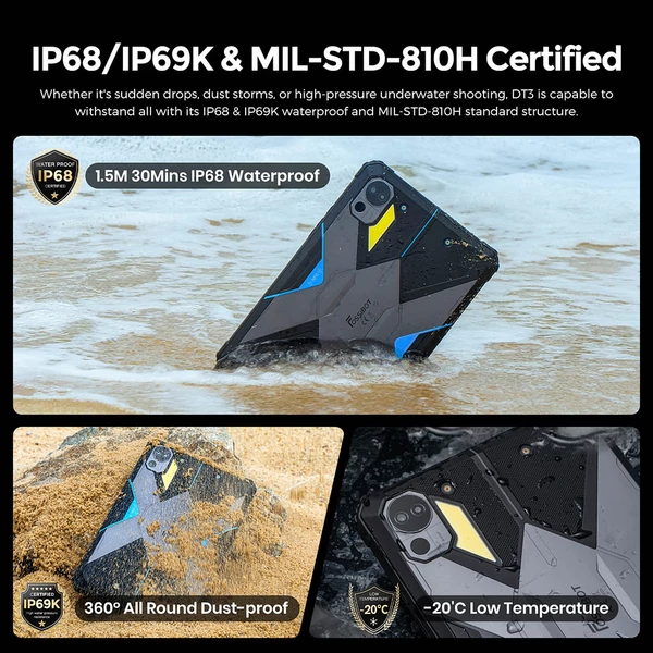 FOSSiBOT DT3 5G ütésálló tablet 10,4" 2K, Android 15, 12/256GB, 21560mAh 66W, 64+32MP kamera, NFC, ujjlenyomat+Face ID - Kék