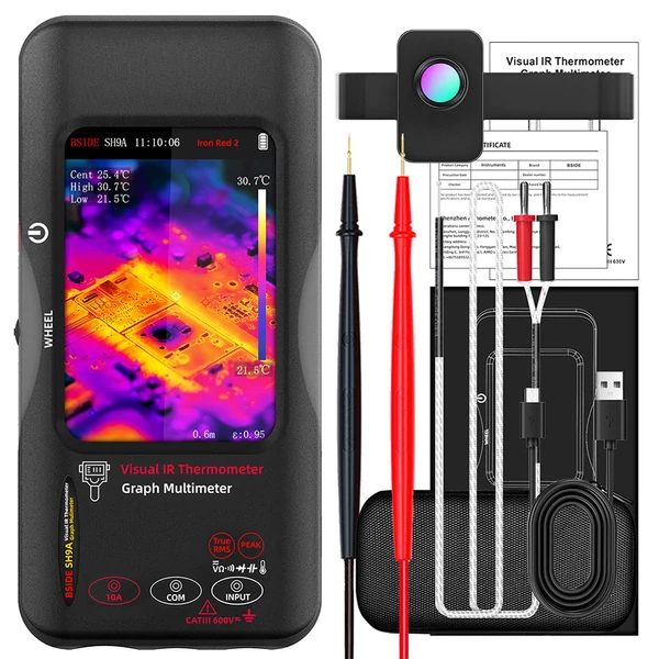 BSIDE SH9A hőkamera multiméter, 3.98" érintőkijelző, 15 pszeudoszín mód, 320×428 felbontás - makró lencsével