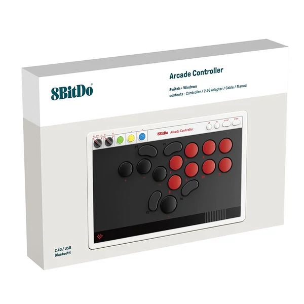 8BitDo arcade kontroller Switchhez és Windows-hoz, dinamikus gombkiosztás, leverless, precíz vezérlés, karc- és ujjlenyomatálló