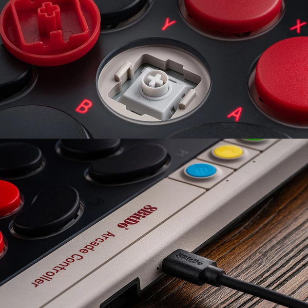 8BitDo arcade kontroller Switchhez és Windows-hoz, dinamikus gombkiosztás, leverless, precíz vezérlés, karc- és ujjlenyomatálló