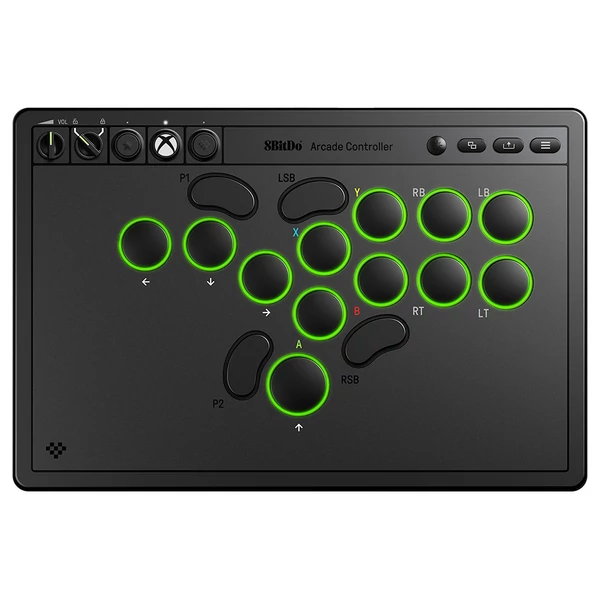 8BitDo Arcade kontroller Xboxhoz, kompatibilis Series X|S, One és Windows, RGB fénygyűrű, 4ms vezetékes késés