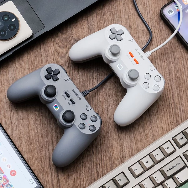 GameSir T3 Lite vezetékes szimmetrikus PC/Switch/Android/iOS kontroller, 1000Hz, Hall stick, turbó, rezgés, 2 programozható gomb – Fehér