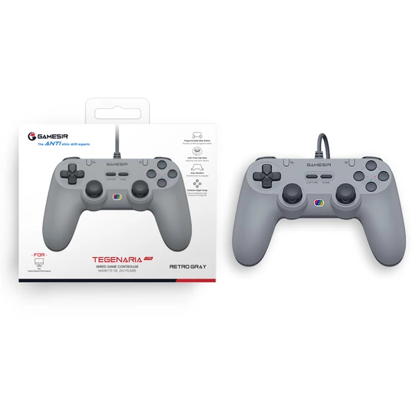GameSir T3 Lite vezetékes szimmetrikus PC/Switch/Android/iOS kontroller, 1000Hz, Hall stick, rezgés, turbó, 2 programozható gomb – Szürke