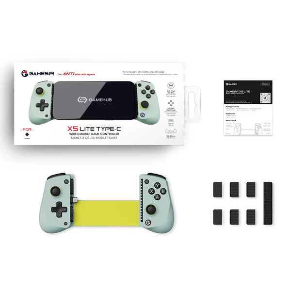 GameSir X5 Lite vezetékes Type-C mobil játékvezérlő, Hall Effect karokkal, Turbo funkcióval, átvezető töltéssel - Zöld