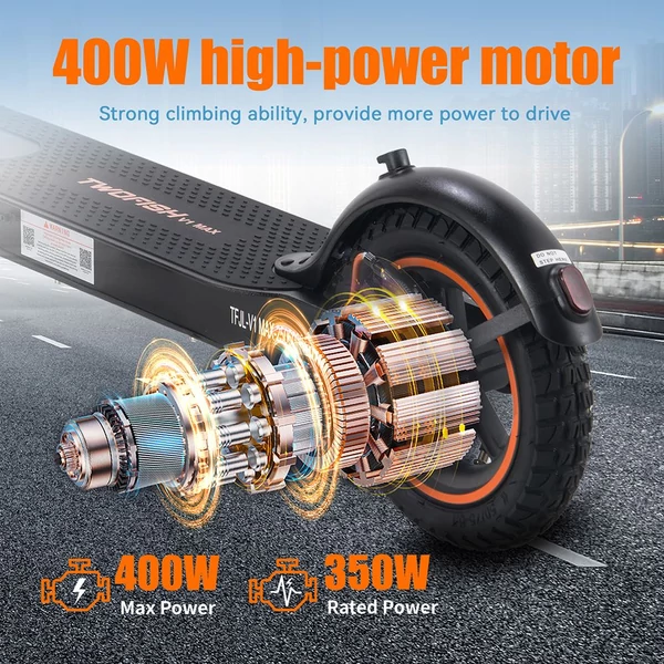 TWOFISH V1 MAX elektromos roller - 400W motor, 10.4Ah akkumulátor, 10" kerekek, hátsó tárcsafék, LCD kijelző