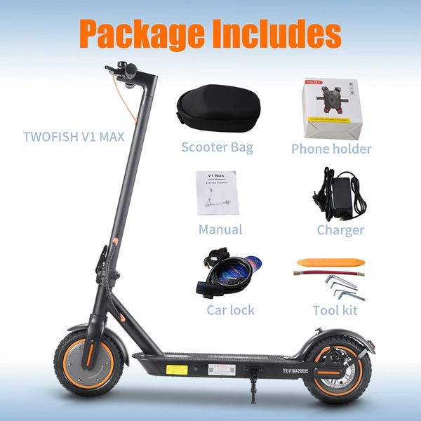 TWOFISH V1 MAX elektromos roller - 400W motor, 10.4Ah akkumulátor, 10" kerekek, hátsó tárcsafék, LCD kijelző