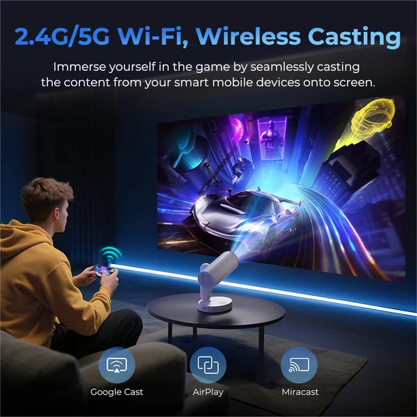 ETOE Starfish Plus projektor Google TV-vel, 140° forgatás, natív 1080p, 300 ANSI, 4K dekódolás, automatikus trapézkorrekció és élességállítás