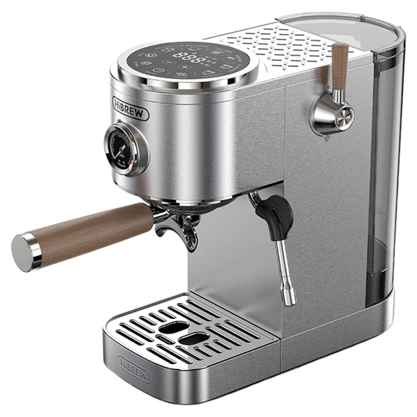 HiBREW H13 fél­automata kávéfőző, dupla bojleres rendszerrel, 20 bar nyomással, érintőkijelzővel, többfunkciós főzési módokkal, állítható csepegtetőtálcával – Ezüst