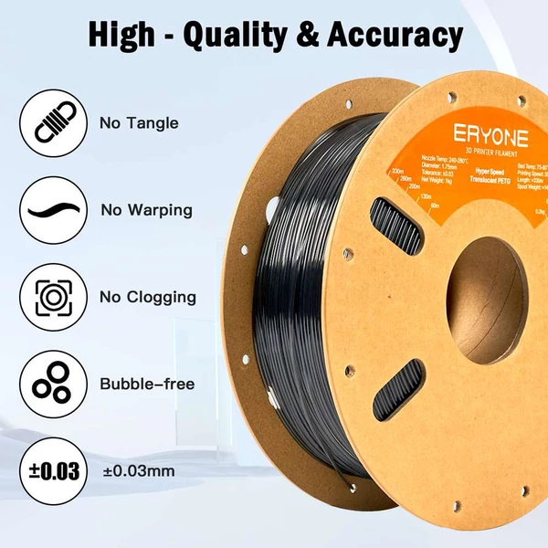 ERYONE nagysebességű áttetsző PETG filament, 3D nyomtatáshoz - 1 kg Szürke
