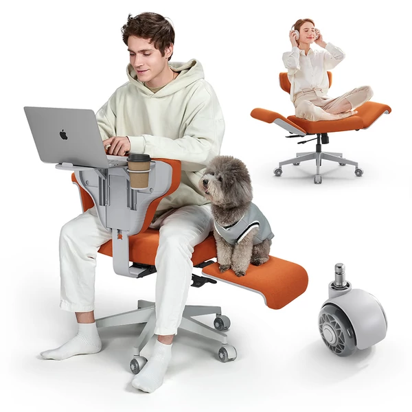 NEWTRAL Freedom-X-FF keresztlábas szék kartámasszal és kerekekkel, dönthető, laptop tálcával, otthoni irodához, relaxhoz - Narancs