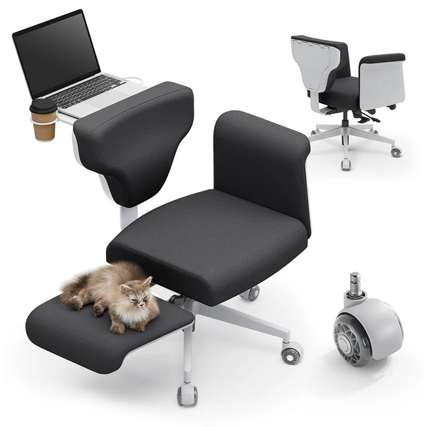 NEWTRAL Freedom-X-FF keresztlábas szék kartámasszal és kerekekkel, dönthető, laptop tálcával, otthoni irodához, relaxhoz - Sötét szürke