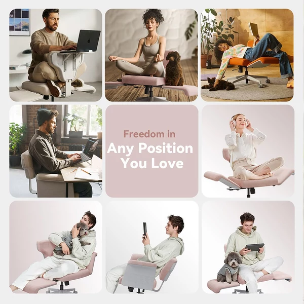 NEWTRAL Freedom-X-FB többtesthelyzetes szék karfával, keresztezett lábas irodai szék laptop tálcával, állítható ergonomikus dönthető szék otthonra – Pink