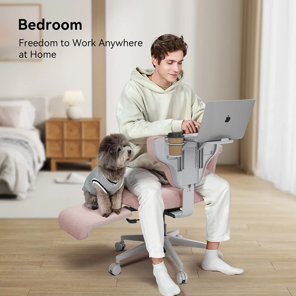 NEWTRAL Freedom-X-FB többtesthelyzetes szék karfával, keresztezett lábas irodai szék laptop tálcával, állítható ergonomikus dönthető szék otthonra – Pink