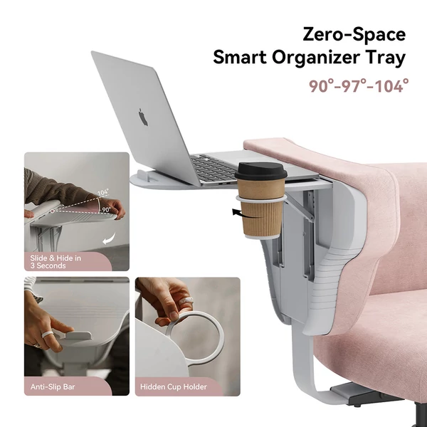 NEWTRAL Freedom-X-FB többtesthelyzetes szék karfával, keresztezett lábas irodai szék laptop tálcával, állítható ergonomikus dönthető szék otthonra – Pink
