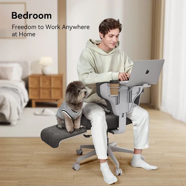 NEWTRAL Freedom-X-FB többtesthelyzetes szék karfával, keresztezett lábas irodai szék laptop tálcával, állítható ergonomikus dönthető szék otthonra – Sötétszürke