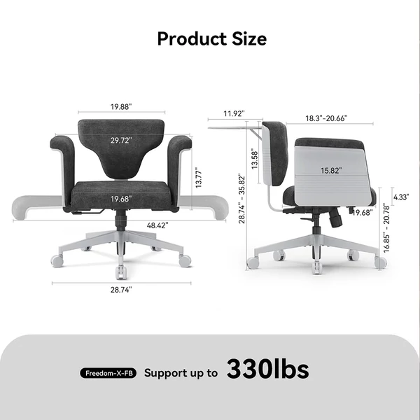 NEWTRAL Freedom-X-FB többtesthelyzetes szék karfával, keresztezett lábas irodai szék laptop tálcával, állítható ergonomikus dönthető szék otthonra – Sötétszürke