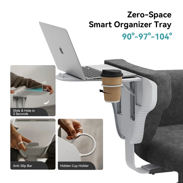 NEWTRAL Freedom-X-FB többtesthelyzetes szék karfával, keresztezett lábas irodai szék laptop tálcával, állítható ergonomikus dönthető szék otthonra – Sötétszürke