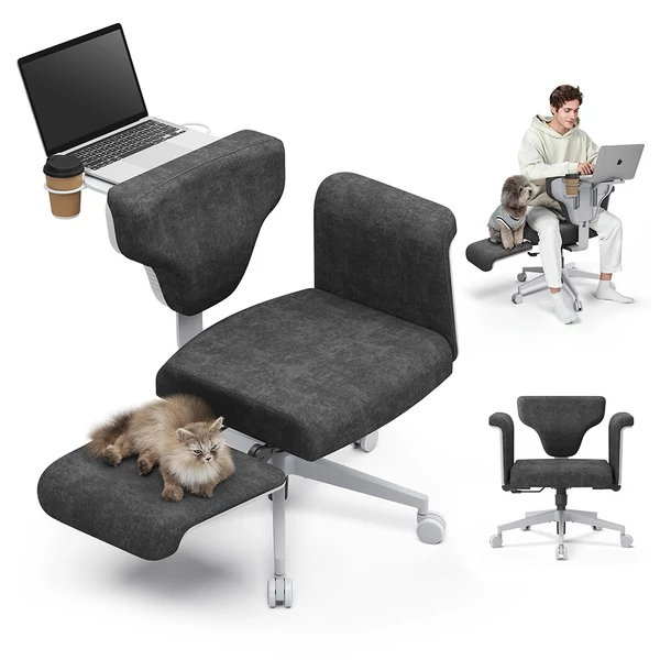 NEWTRAL Freedom-X-FB többtesthelyzetes szék karfával, keresztezett lábas irodai szék laptop tálcával, állítható ergonomikus dönthető szék otthonra – Sötétszürke