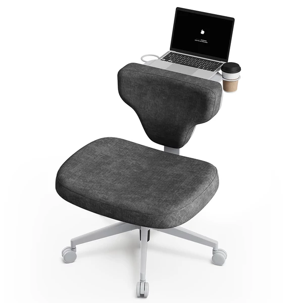 NEWTRAL Freedom-X-FP keresztezett lábas szék karfa nélkül, ergonomikus többtesthelyzetes irodai szék állítható laptop tálcával – Sötétszürke