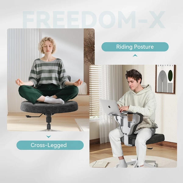 NEWTRAL Freedom-X-FP keresztezett lábas szék karfa nélkül, ergonomikus többtesthelyzetes irodai szék állítható laptop tálcával – Sötétszürke