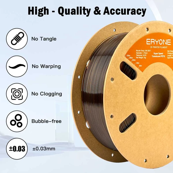 ERYONE 6kg nagysebességű átlátszó PETG filament, 1kg füstös, bézs, sötétzöld, rózsaszín, szürke, világoskék