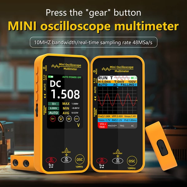 BSIDE OS1 mini digitális oszcilloszkóp multiméter 10 MHz, nagy pontosságú egycsatornás műszer autószervizhez és villanyszereléshez - Sárga