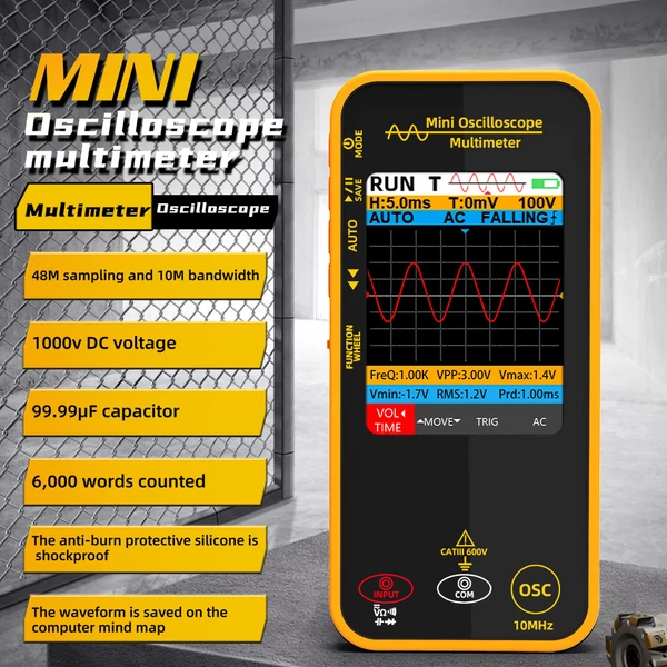 BSIDE OS1 mini digitális oszcilloszkóp multiméter 10 MHz, nagy pontosságú egycsatornás műszer autószervizhez és villanyszereléshez - Sárga