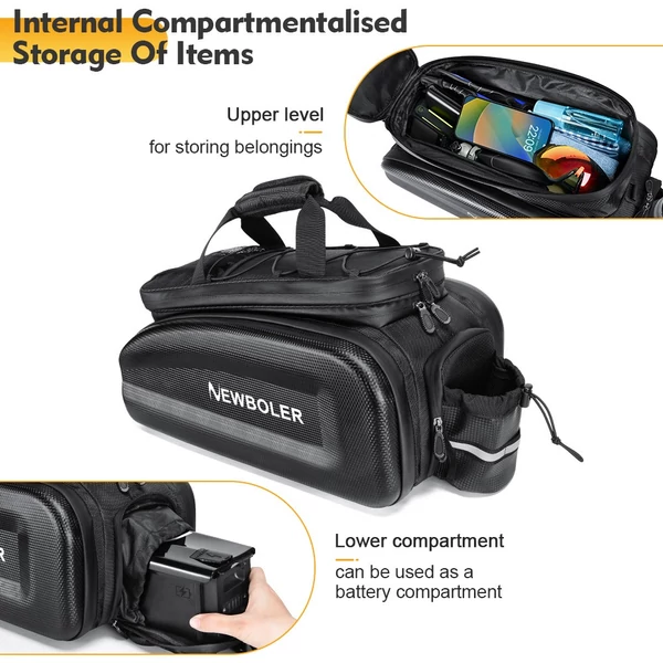 NEWBOLER BAG306 kerékpár csomagtartó táska 30L hátsó táska elektromos kerékpár akkumulátor rekesszel