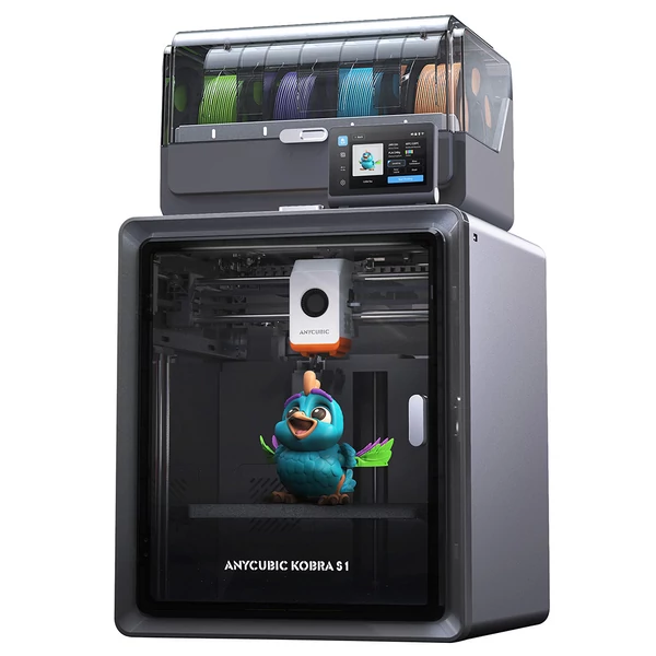 Anycubic Kobra S1 Combo 3D nyomtató, akár 8 színű nyomtatás, 600mm/s sebesség, automata szintezés, 320°C hotend, csendes CoreXY