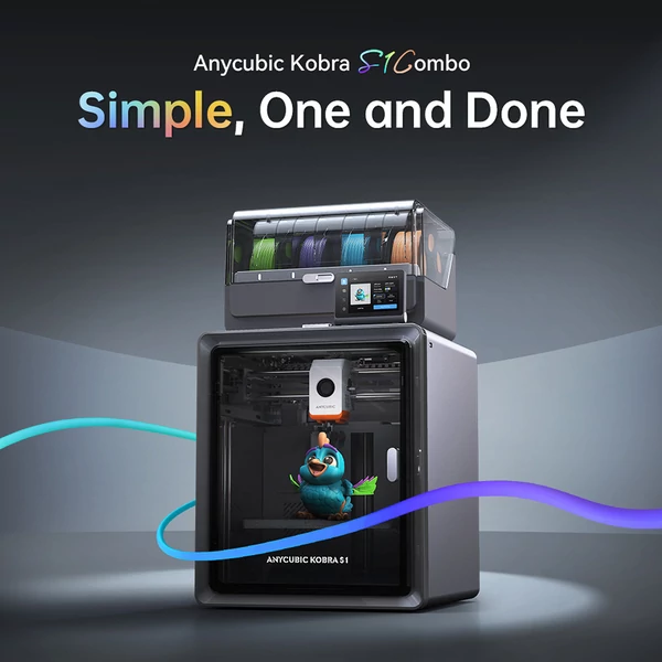 Anycubic Kobra S1 Combo 3D nyomtató, akár 8 színű nyomtatás, 600mm/s sebesség, automata szintezés, 320°C hotend, csendes CoreXY