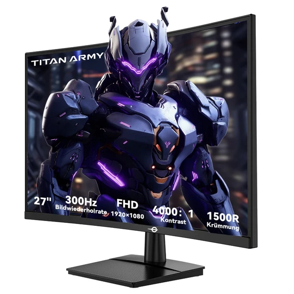 TITAN ARMY C27A1H 27" ívelt gamer monitor, VA FHD kijelző, 300Hz, 1ms, FreeSync, HDR10, 4000:1, HDMI, DP, PBP/PIP
