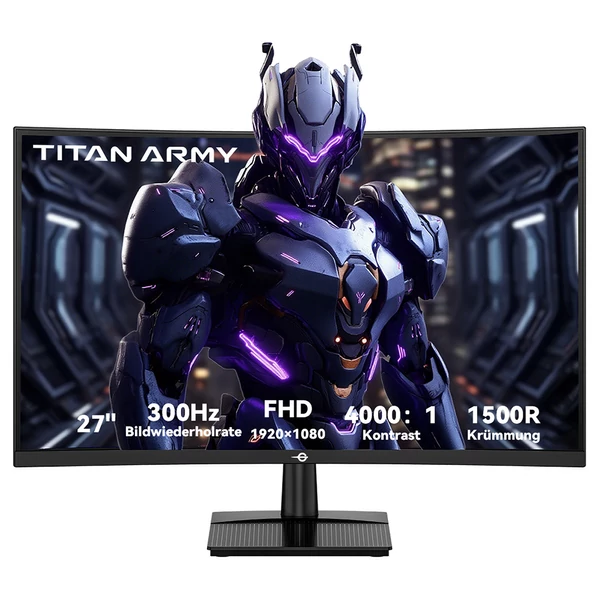 TITAN ARMY C27A1H 27" ívelt gamer monitor, VA FHD kijelző, 300Hz, 1ms, FreeSync, HDR10, 4000:1, HDMI, DP, PBP/PIP